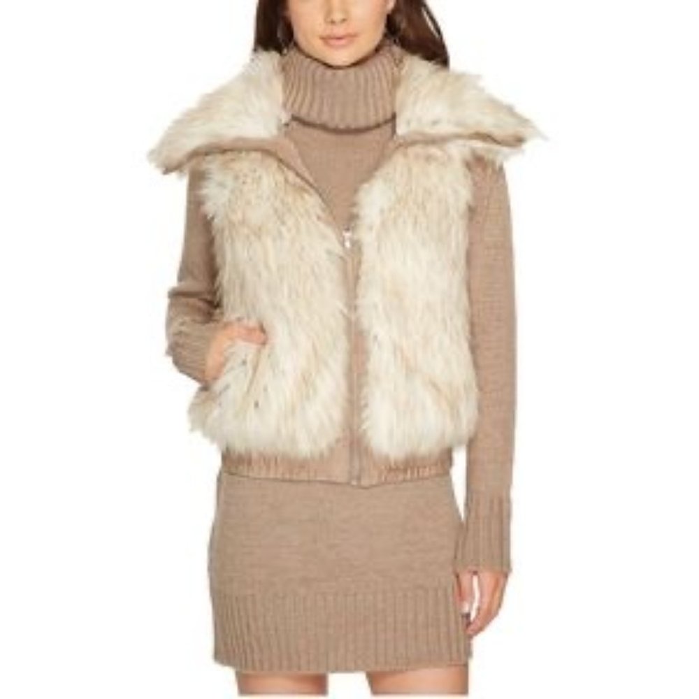 BB Dakota Cream and Tan Faux Fur Vest